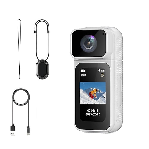 2,7K WLAN-Mini-Körperkamera, POV-Kamera mit 180°-Drehobjektiv, Mini-Sportkamera mit 1,47-HD-Bildschirm für die tägliche Dokumentation von Fahrradtouren Gassi gehen Image