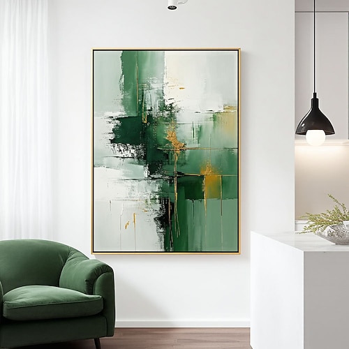 Originales grünes Ölgemälde, handgemaltes abstraktes Gemälde mit Goldstruktur, minimalistische grüne Wandkunst, großes grünes 3D-Texturbild, modernes grünes Leinwandgemälde Image