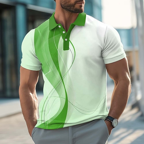 Herren Geometrisch Linie Poloshirts Kurzarm Polo-Shirts Hemden mit Kragen Lässig Athleisure Knöpfe Sommer Blau Rote Purpur Image