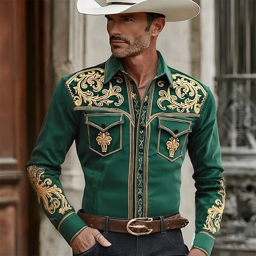 Herren Paisley-Muster Blumendruck Blumen Hemd Westernhemd Cowboy-Shirt Langarm Vintage-Retro Lässig Outdoor Arbeitskleidung Frühling Herbst Umlegekragen Zwei Fronttaschen Leinenähnliches Hemd Hemden Image