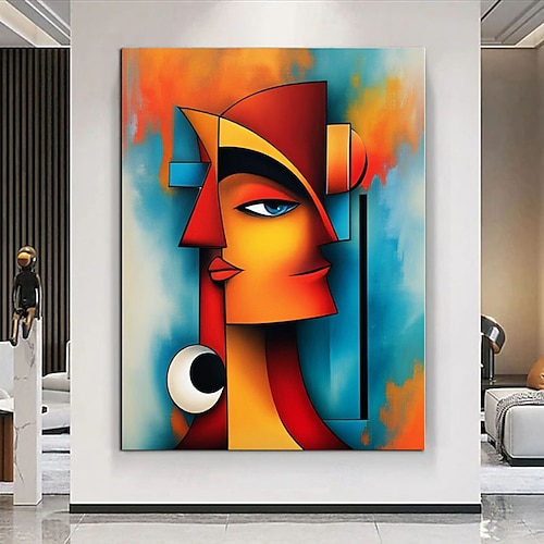 Ölgemälde, handgemalt, anmutige Dame, kubistisch, afrikanische Leinwandmalerei, farbenfrohe Stammeskunst, ethnische Inneneinrichtung, zeitgenössische traditionelle Kunst, amerikanische Frau, Image