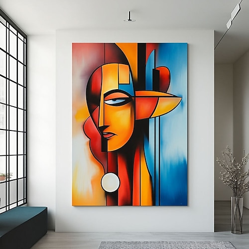 Ölgemälde, handgemalt, anmutige Dame, kubistisch, afrikanische Leinwandmalerei, farbenfrohe Stammeskunst, ethnische Inneneinrichtung, zeitgenössische traditionelle Kunst, amerikanische Frau, Image