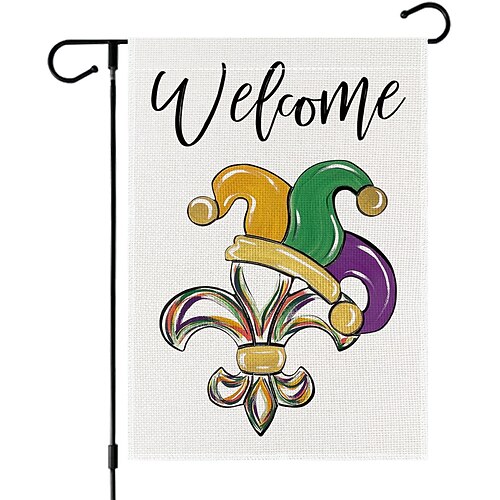 3er-Pack Mardi-Gras-Gartenflaggen, 30 x 45 cm, doppelseitig, lila, grün, goldfarben, mit Lilienmuster, für Garten, Terrasse, Rasendekoration, Karnevalsdeko