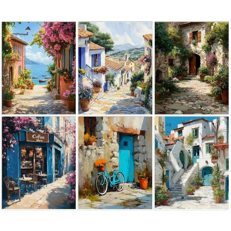 Gatyztoire peinture par numéros bâtiments paysage bricolage cadre peinture par numéros maison sur toile bricolage paysage décoration de la maison