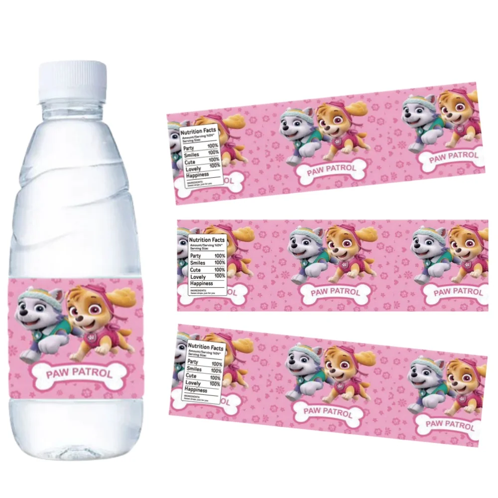 Paw Patrol Wasser Skye Flasche Aufkleber Etikett Rosa Cartoon Anime Geburtstag Party Flaschenverpackungen Babyparty Kinder Mädchen Partybevorzugung Image