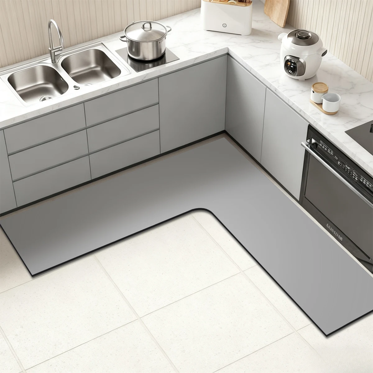 Household L-shaped kitchen floor mat diatomaceous earth non-slip mat bathroom absorbent mat dining room soft mat door corner mat