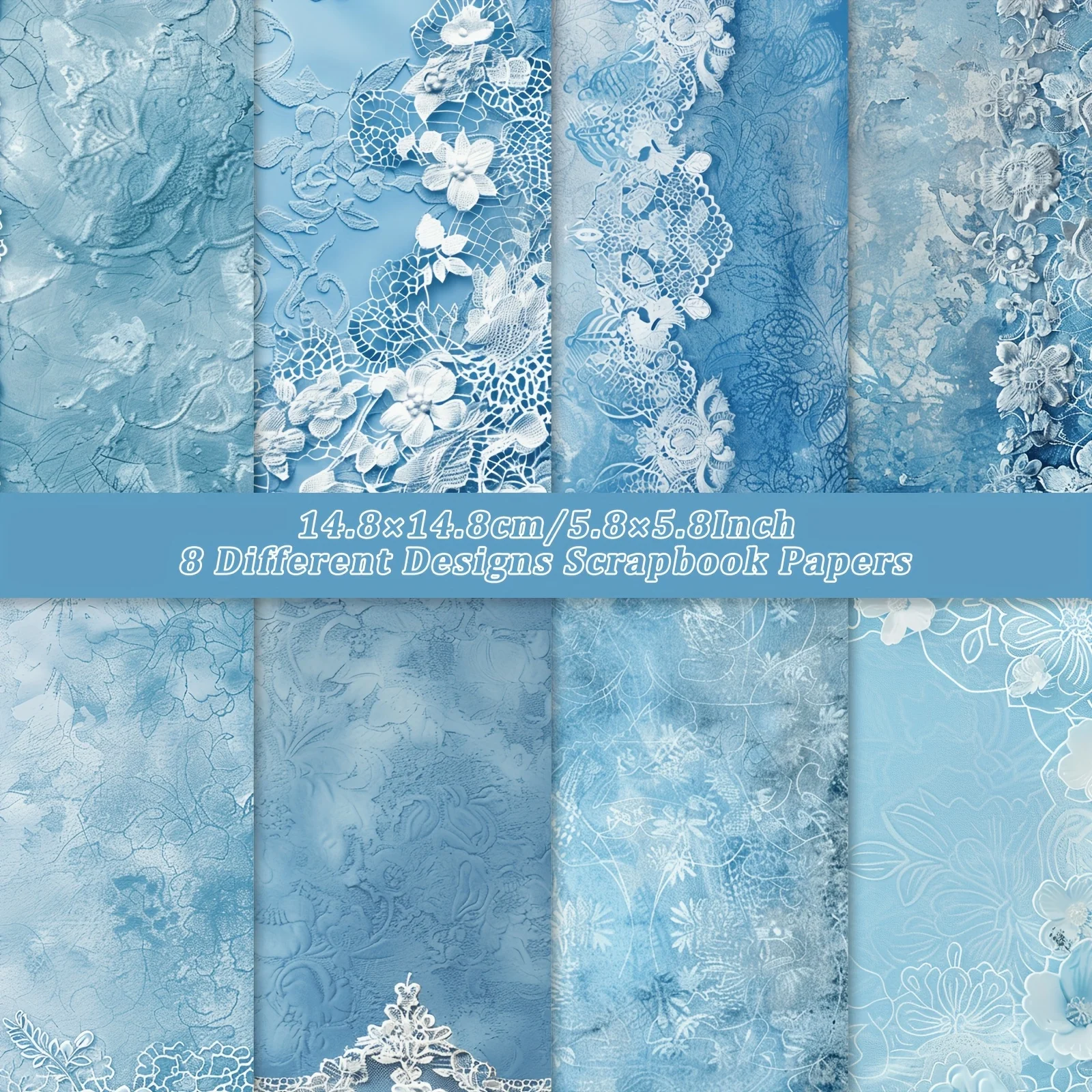 8 Blatt blaue Landschafts-Scrapbook-Papiere für Junk-Journal, Geschenkverpackung, Kartenherstellung, DIY-Kunst, Bastelpapiere, Scrapbooking-Zubehör Image