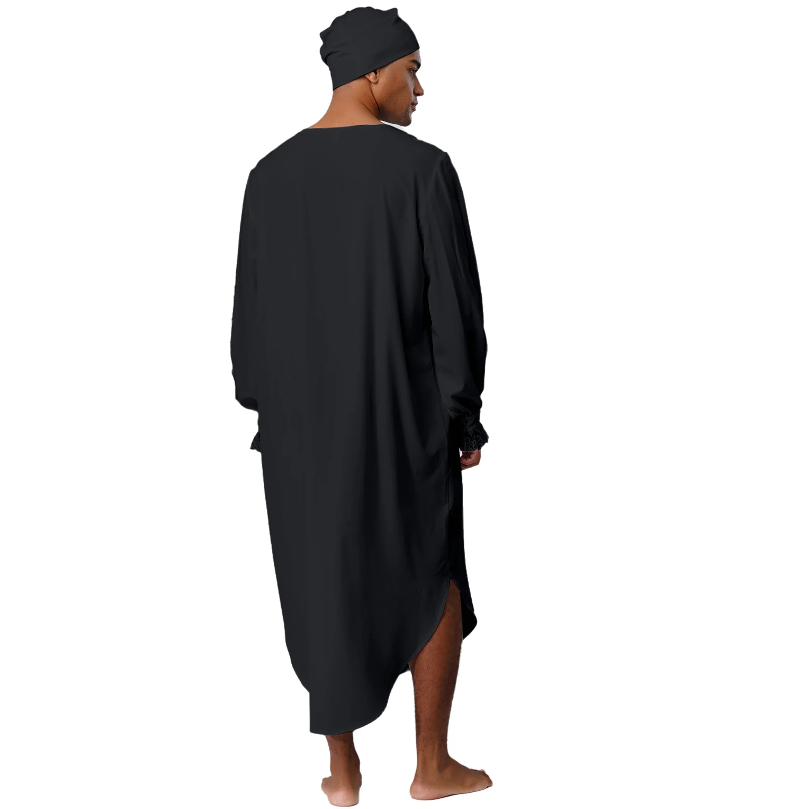 Herren-Nachthemd im viktorianischen Stil, weich, lockerer Schlafmantel, langärmelig, Spitzenbesatz, Nachtmantel mit Schlummertrunk, Pyjama, Homewear, Nachtwäsche Image