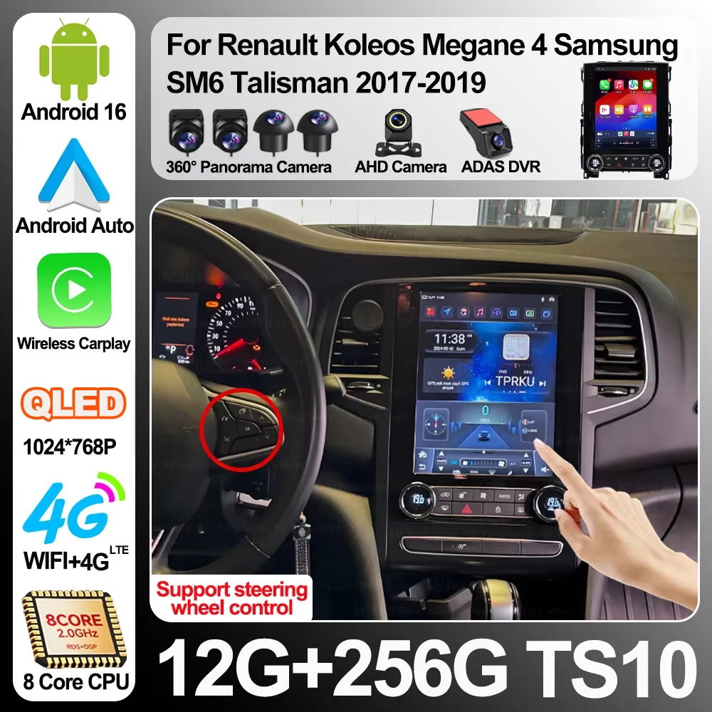 Autoradio Android 15 da 9,7 Pollici per Renault Koleos Megane 4 Samsung SM6 Talisman 2017-2019 con Carplay, 5G WIFI, GPS, Multimedia e Video