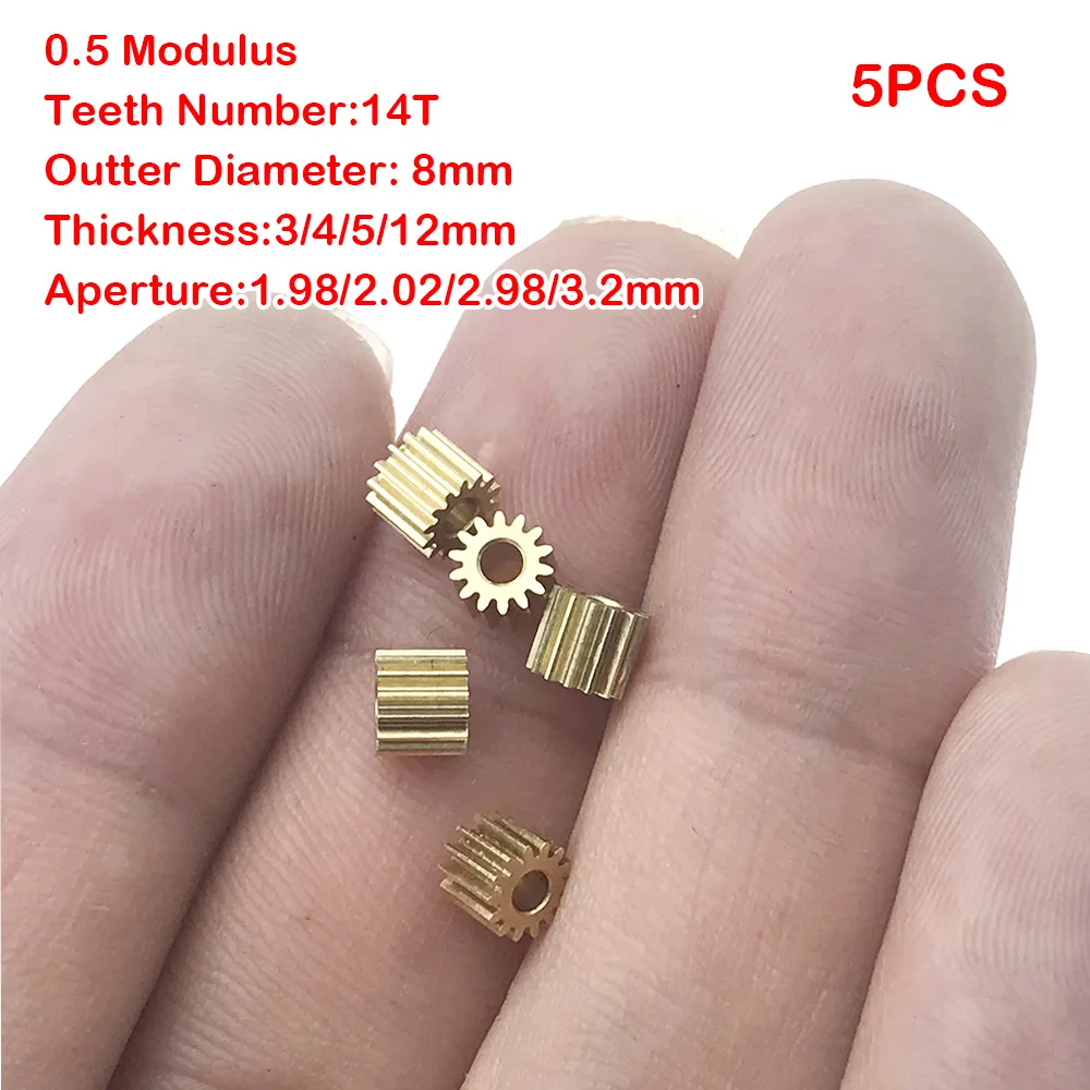 5 pz 0.5M modulo 14 denti 0.5M pignone in metallo ingranaggio in ottone per 1.98mm 2mm 2.98mm dimensioni albero motori pignone per trasmissione mandrino