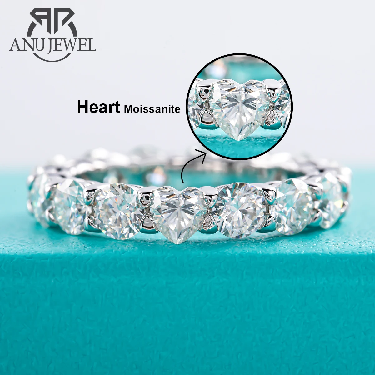 AnuJewel 4mm D Colore Cuore Moissanite Anello con fede nuziale con diamanti Anello in argento sterling 925 placcato oro 18 carati Anelli per l'eternità all'ingrosso