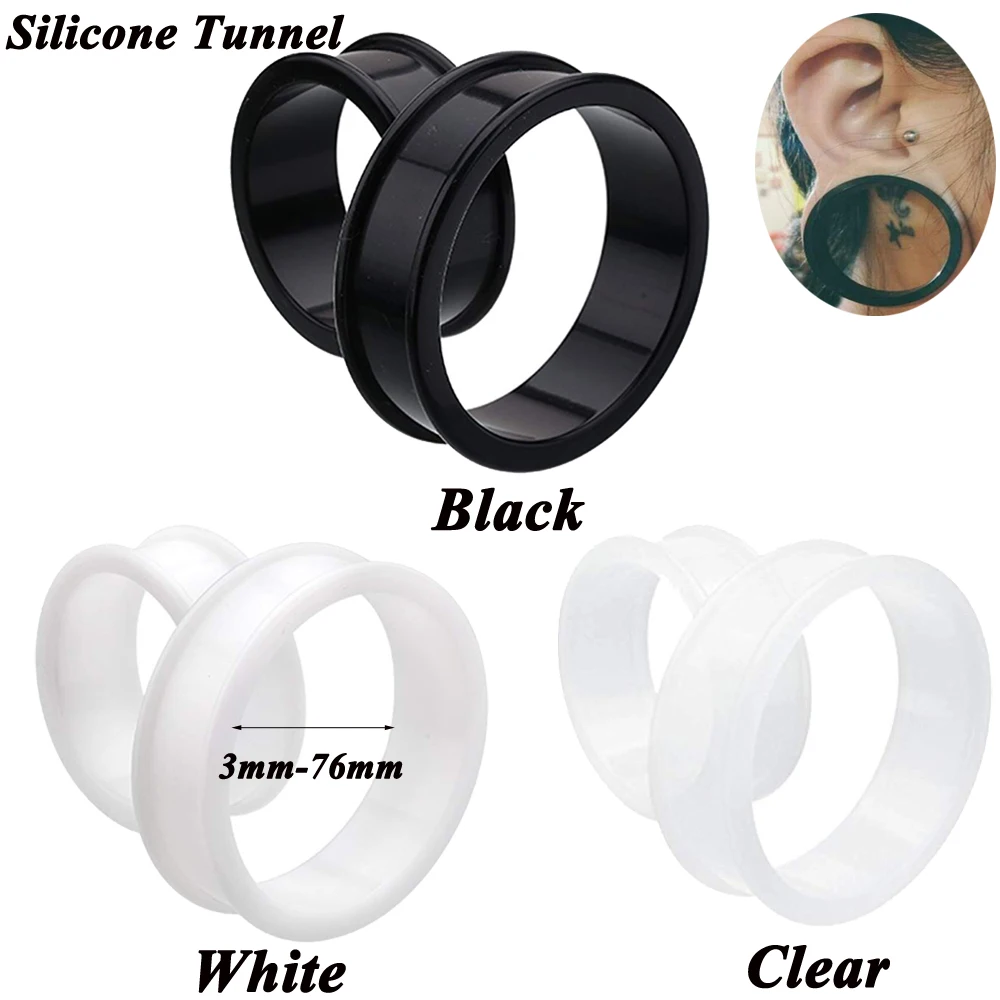 2 pezzi supersize flessibile in silicone doppio svasato tunnel dell'orecchio plug piercing all'orecchio tunnel della carne orecchio calibro espansore barelle piercing