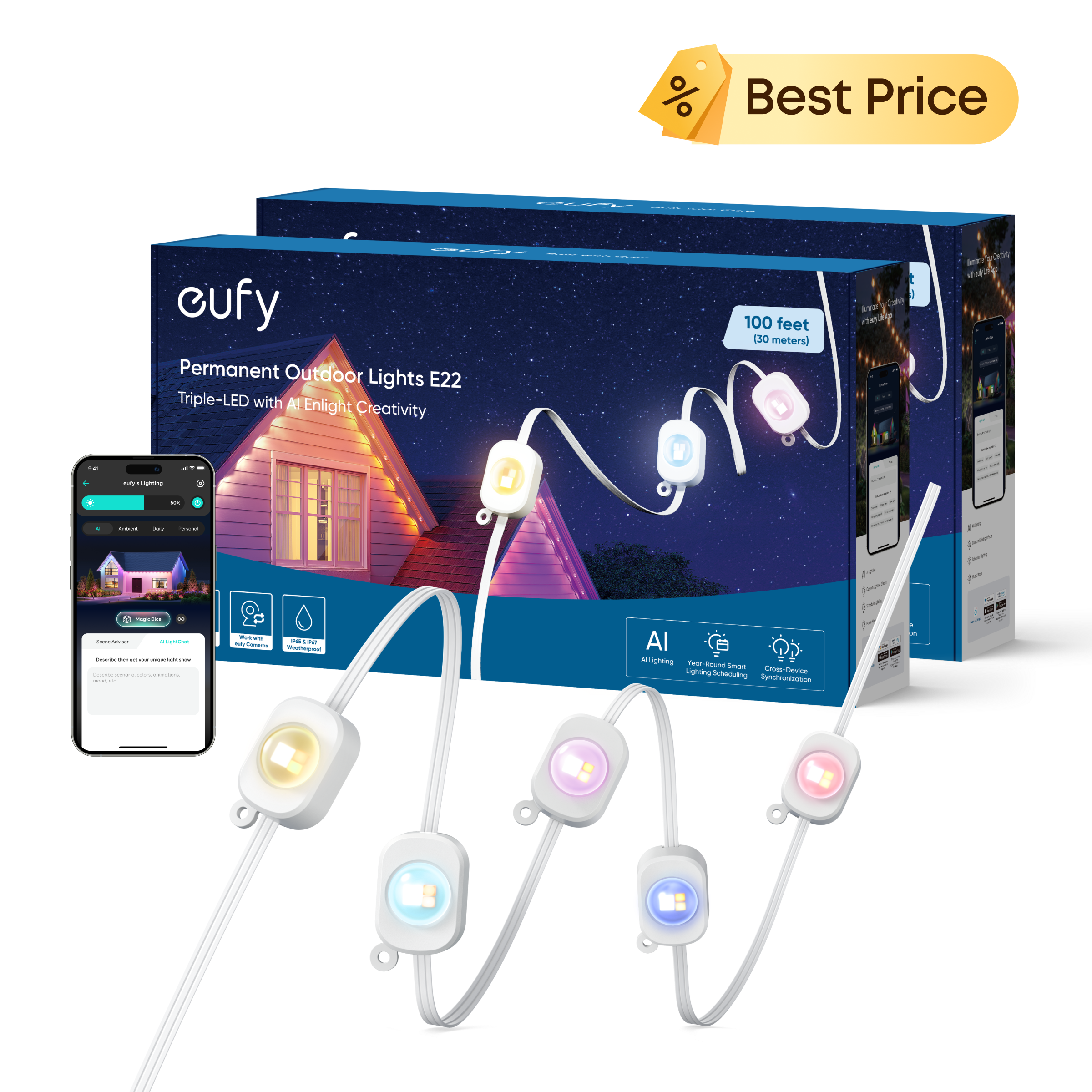 eufy Permanent Outdoor Lights E22, 100 ft (2-Pack) 100ft (2-Pack)
