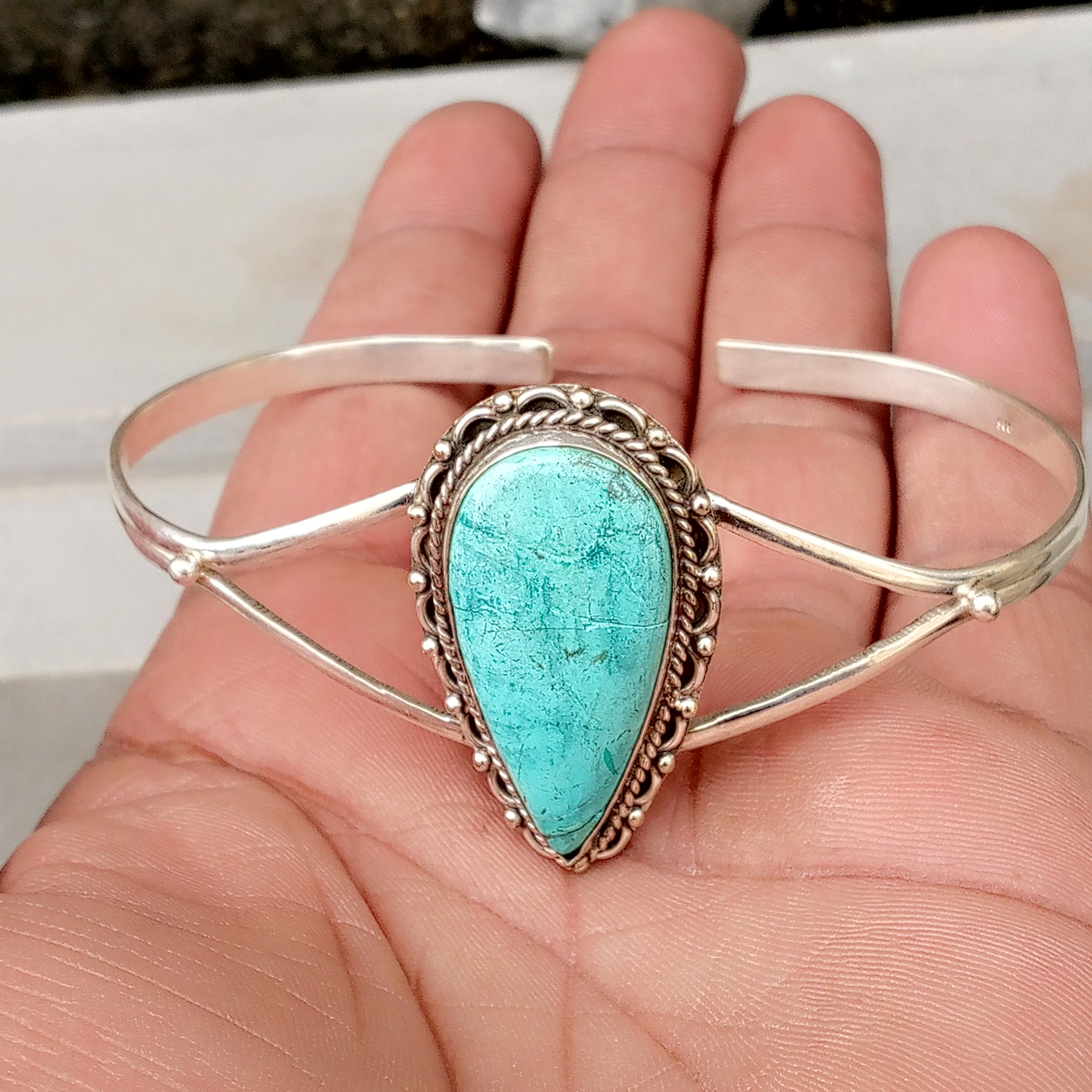 Bracciale con pietra preziosa turchese naturale* Bracciale in argento sterling 925* Bracciale regolabile* Bracciale fatto a mano* Bellissimo bracciale
