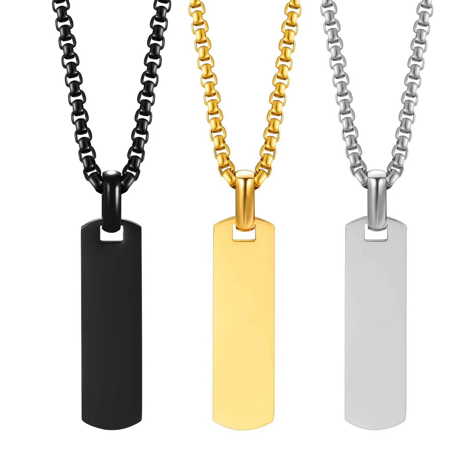 G3335 Gros Logo Gravé En Acier Inoxydable Personnalisé Rectangle Vierge Pendentif Collier Hommes Bijoux De Mode Collier