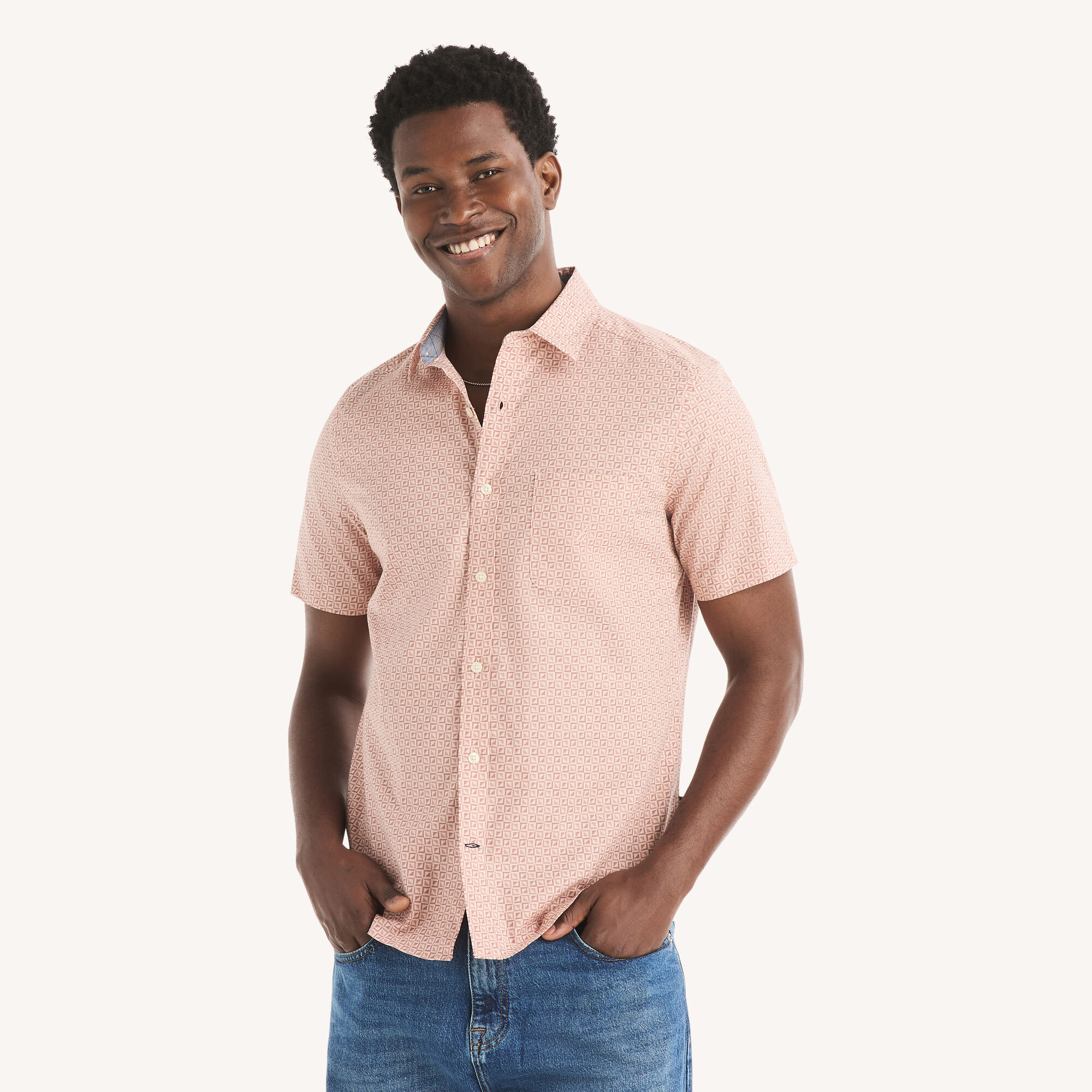 Nautica Men's Printed Short-Sleeve Shirt 621 (Mineral Red), M