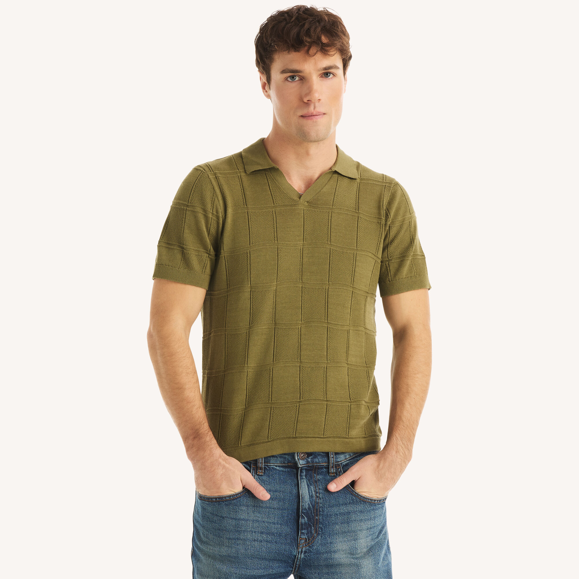 Nautica Men's Textured Sweater Polo 335 (Spearmint), XS