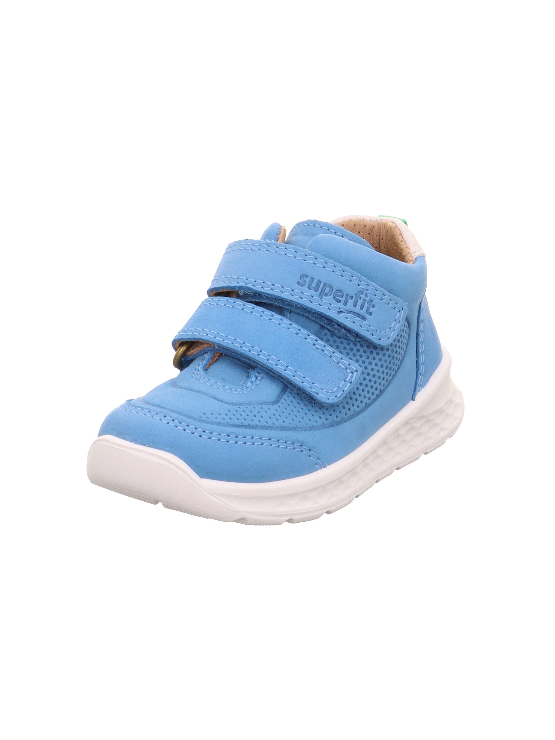 Sneaker SUPERFIT "BREEZE WMS: mittel", Damen, Gr. 24, blau, weiß, Nappaleder, Nubukleder, unifarben mit Farbeinsatz, Schuhe Sneaker, Klettschuh, in WMS: Weite mittel, Größenschablone zum Download