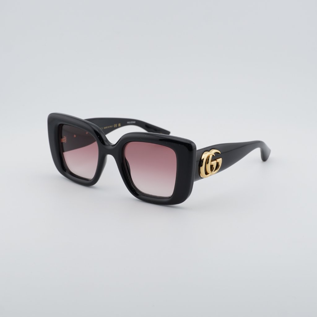 Gucci Accessories | Gucci Gg1975s 001 Sunglasses Shiny Black Square Frame, Red Gradient Lenses | Color: Black/Red | Size: 50 - 22 - 145