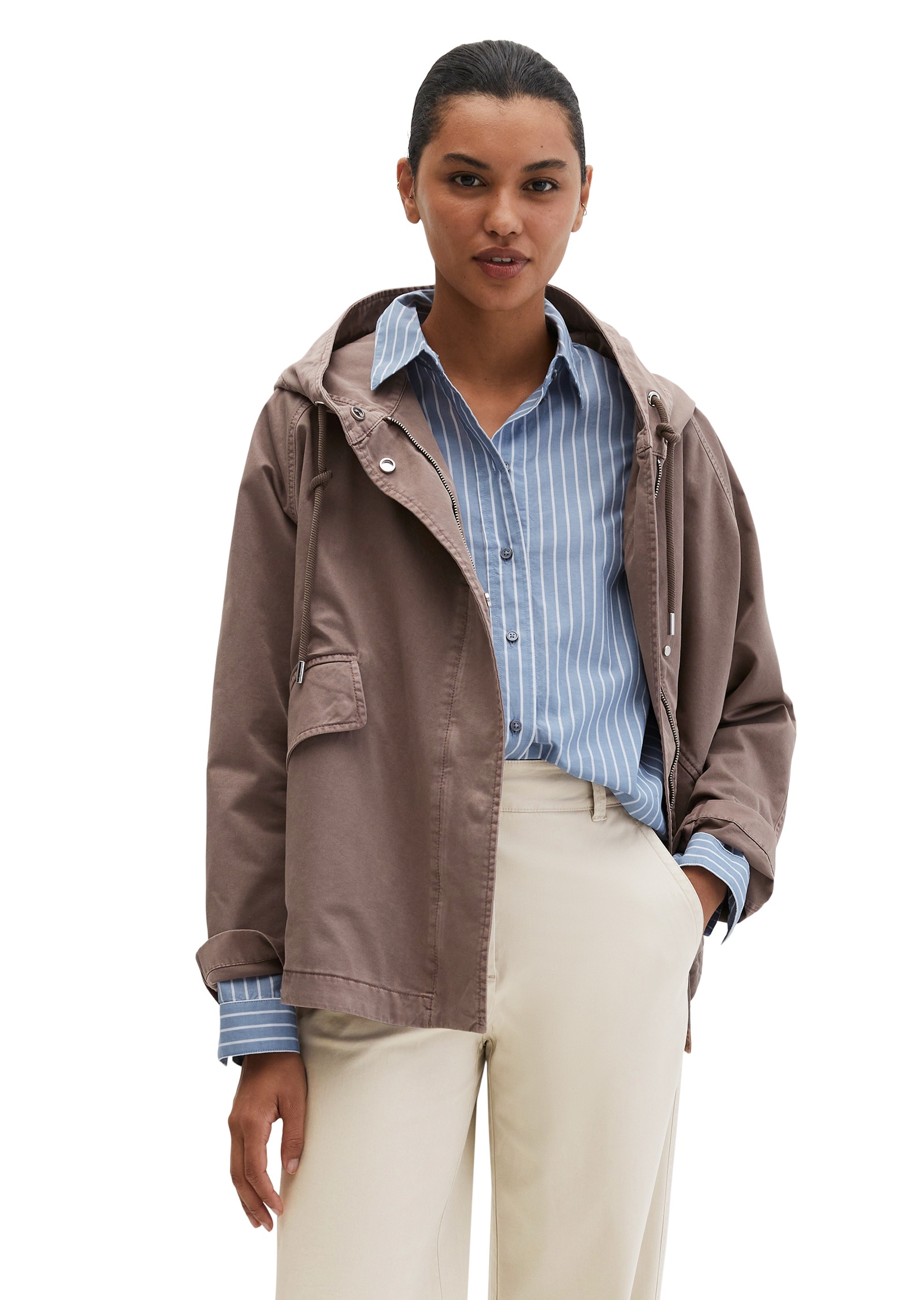 Outdoorjacke MARC O'POLO "aus Organic Cotton-Twill", Damen, Gr. 34, chalky braun, Obermaterial: 100% Baumwolle; Futter: 100% Baumwolle, unifarben, relaxed fit, normaler Saum, Jacken Outdoorjacke