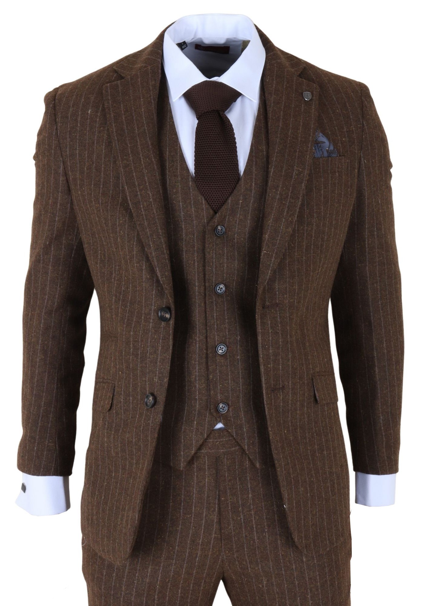 Brauner 3-teiliger Slim Fit-Anzug für Herren mit Nadelstreifen Image