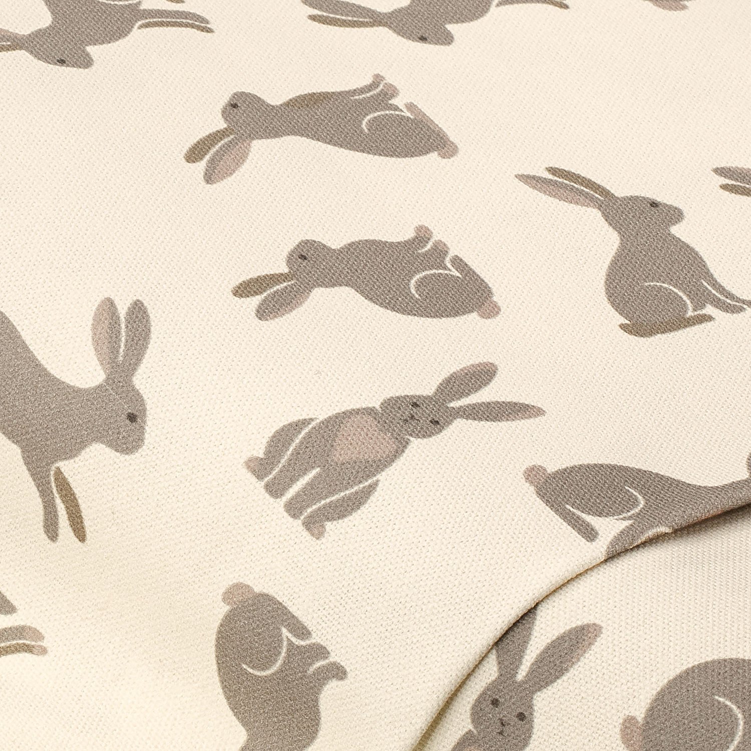 Tissu canvas de coton "motif tapissé de lapins" de la série Doreen, écru naturel/coloré