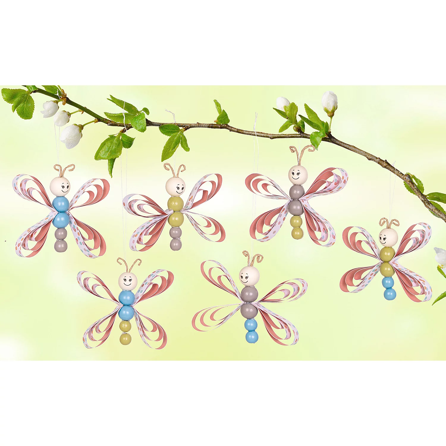 buttinette Bastel-Set Schmetterlinge aus Holzkugeln, 6 Stück