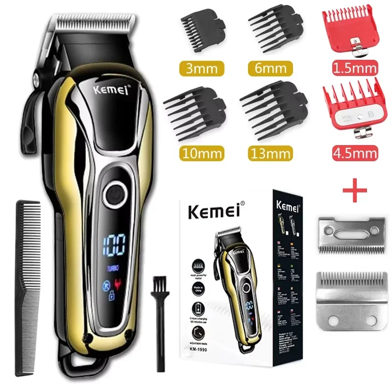 Kemei KM-1990 Professionelle Haarschneidemaschine Wiederaufladbare Trimmer Männer Elektroschneider Haarschneidemaschine LCD Akku-Bartschneider Image