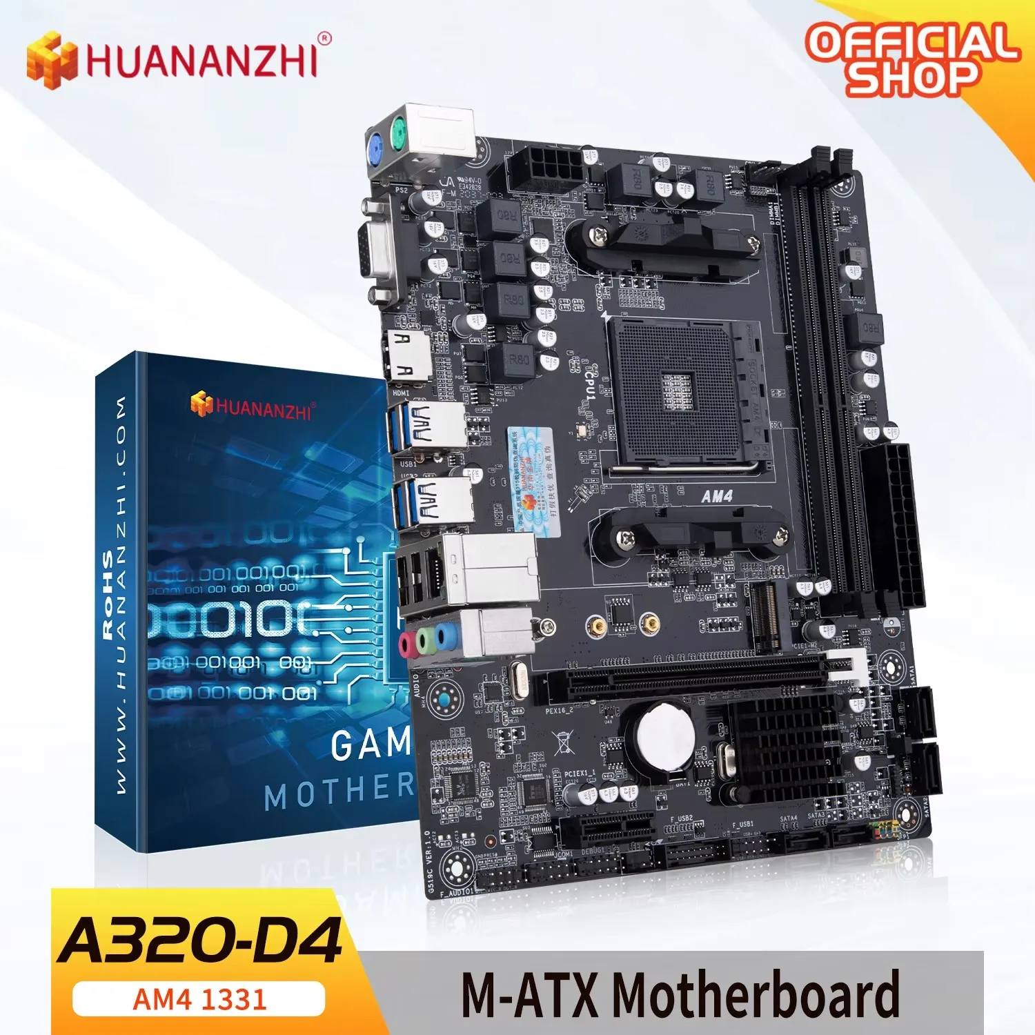 Das HUANZHI A320 AM4-Motherboard unterstützt AMD Socket AM4 Ryzen Series CPU M.2 NVMe DDR4 Dual Channel Gaming-Motherboard Image