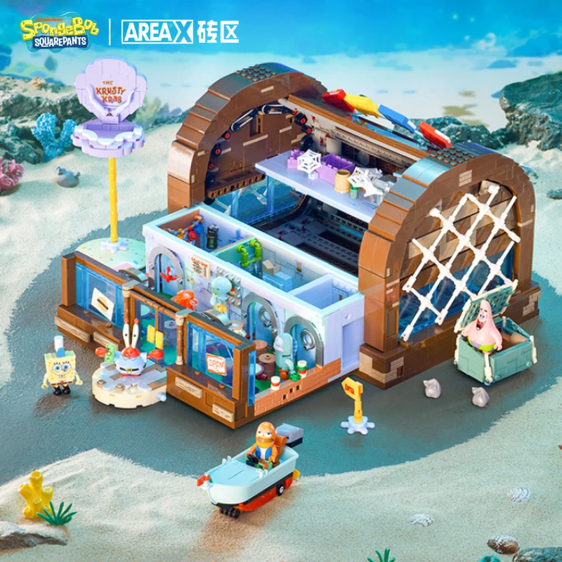 AREAX Spongebob Krusty Krab Restaurant Bausteine Desktop Ornamente Kinder Pädagogisches Spielzeug Überraschung Geburtstag Geschenke Modell Image