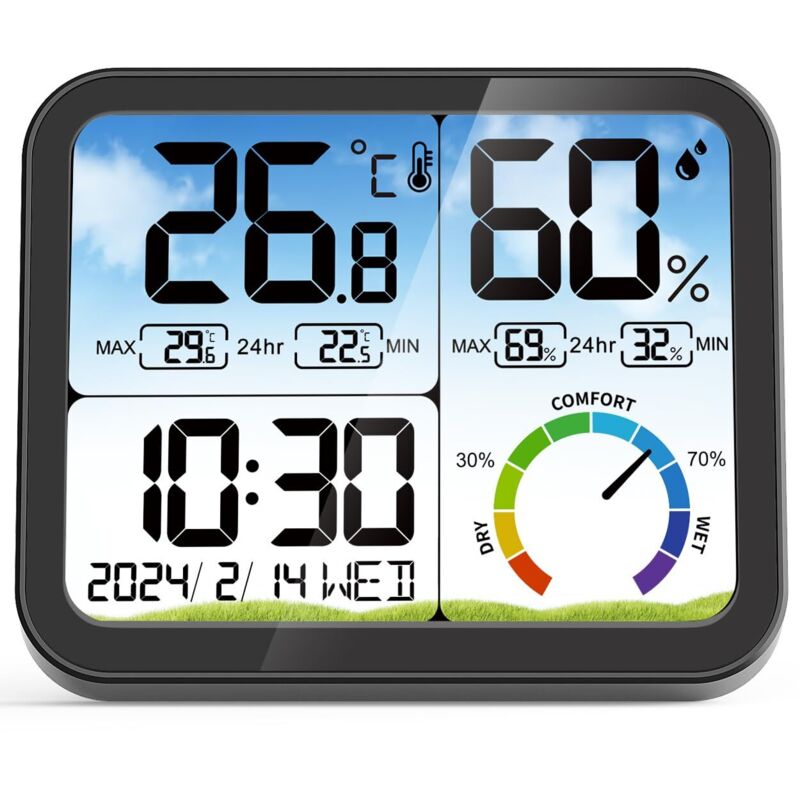 Termometro Igrometro Digitale Per Interni - Display Extra Large Da 5,8' - Misuratore Di Umidità Preciso - Termometro Per Interni Con Calibrazione, Registrazione Max/min, Comfort, Retroilluminazione, D