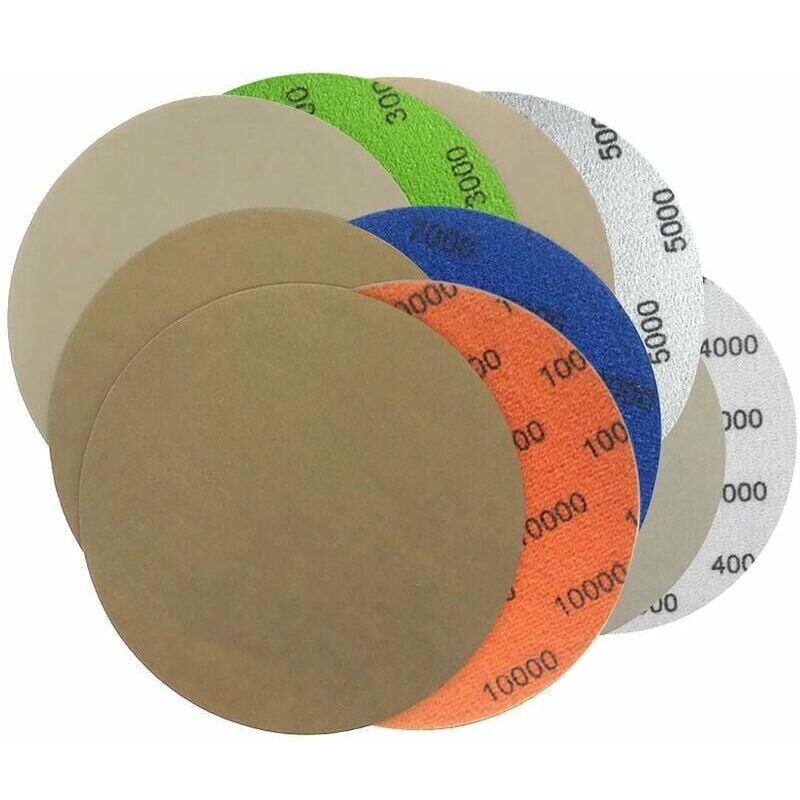 50 Pezzi Di Dischi Abrasivi, Carta Vetrata Rotonda, Dischi Abrasivi Con Gancio E Anello Da 125 Mm, Grana 3000/4000/5000/7000/10000, Dischi Abrasivi A Umido E A Secco Per Floccaggio, Carta Vetrata