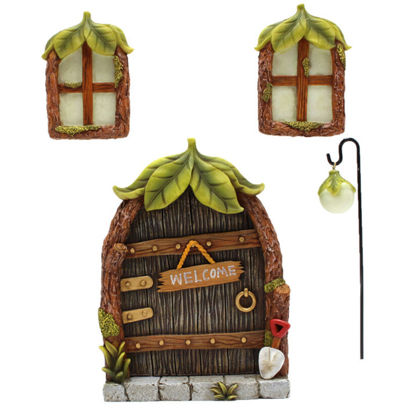 Porte E Finestre Delle Fate In Miniatura Con Luci, Finestre E Porte Delle Case In Miniatura, Statuette Di Alberi E Porte Delle Fate In Miniatura, Decorazioni Da Giardino Con Alberi E Porte Delle Fate,