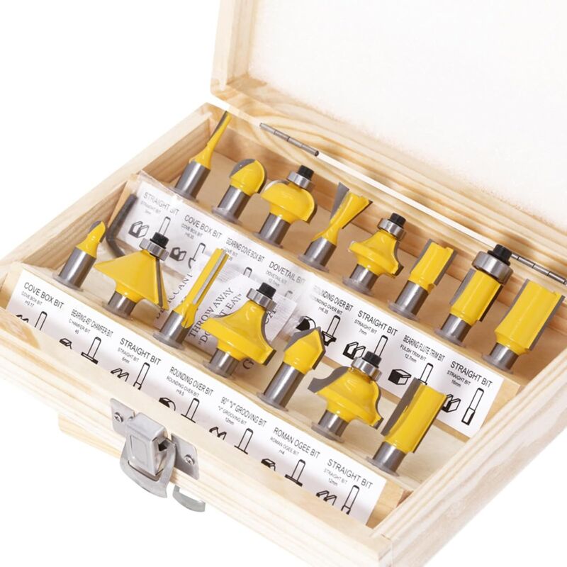 Set Di 15 Punte Per Fresatrice Con Gambo Da 8 Mm - Accessori Per Frese Tonde - Gambo Da 8 Mm - Adatto A Fresatrici Elettriche - Set Di Punte Per Fresatrice Per Lavorazione Del Legno
