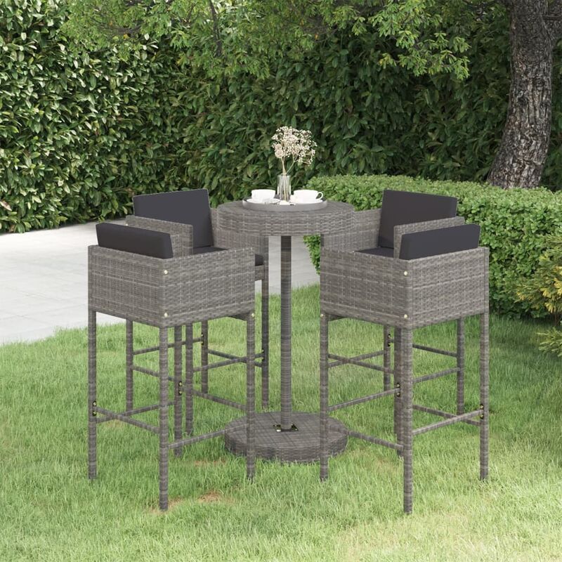 Les Tendances - Vidaxl Set Da Bar Da Giardino 5 Pz Con Cuscini In Polyrattan Grigio