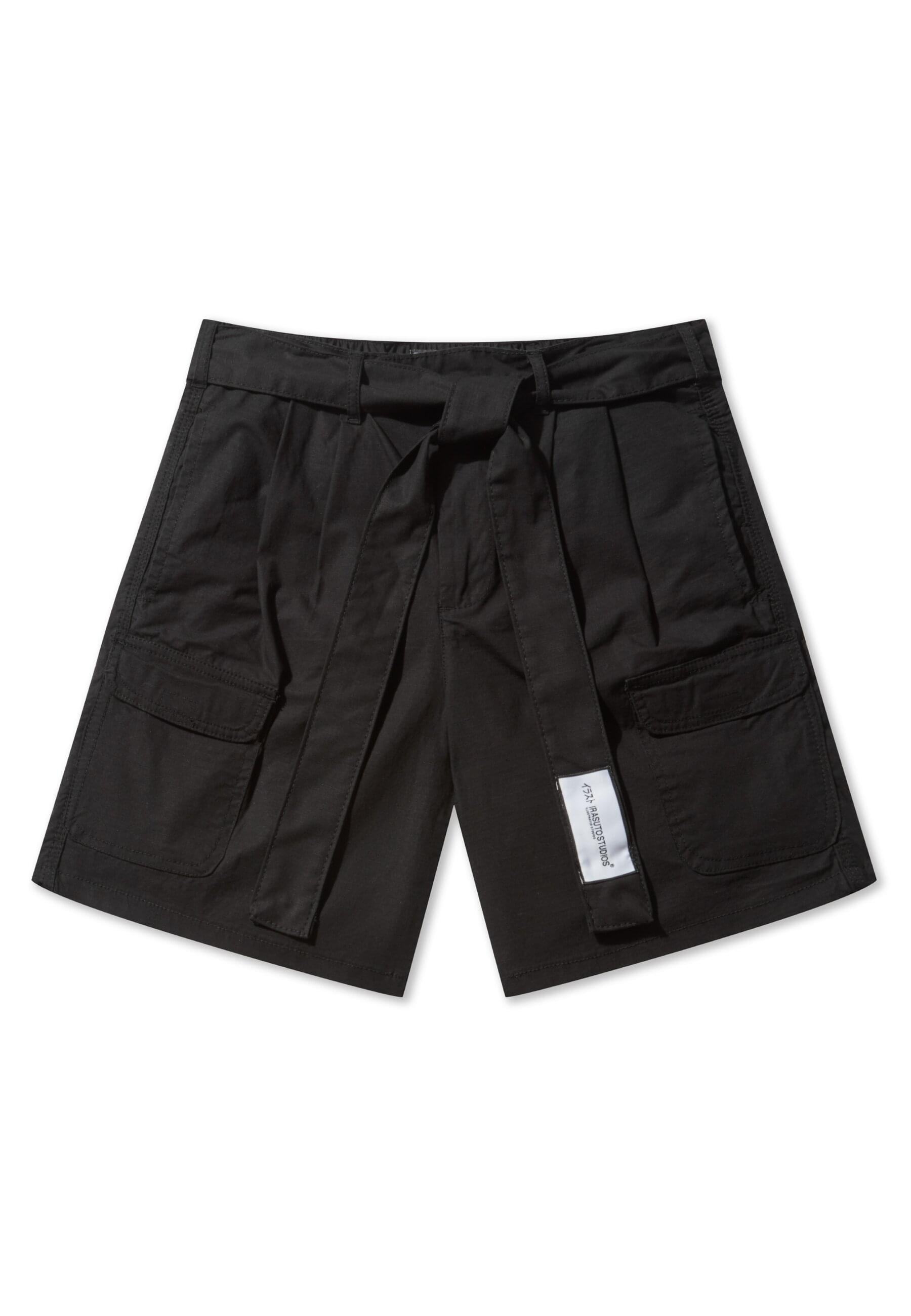 Cargoshorts IRASUTO STUDIOS "Irasuto Studios RIP STOP PLEATED SHORTS", Herren, Gr. L, US-Größen, schwarz, 70% Polyester, 30% Baumwolle, unifarben, normal, Hosen