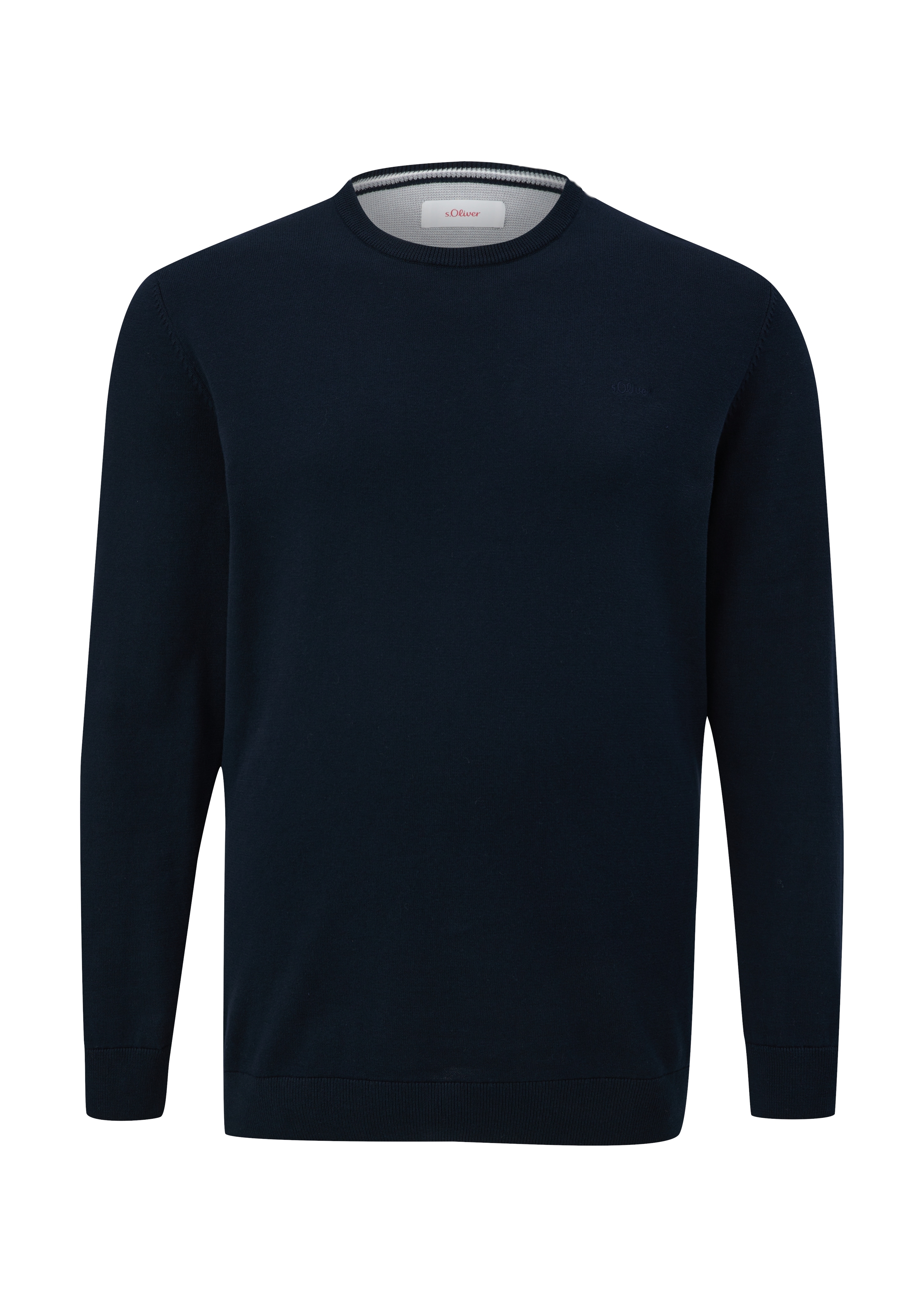 Strickpullover, Herren, Gr. 4XL, navy, Strick, Obermaterial: 100% Baumwolle, S.OLIVER MEN BIG SIZES, bestickt, unifarben, normal hüftbedeckend, Rundhals, Flachstrickbündchen, Pullover Strickpullover, mit Logostickerei - Große Größen