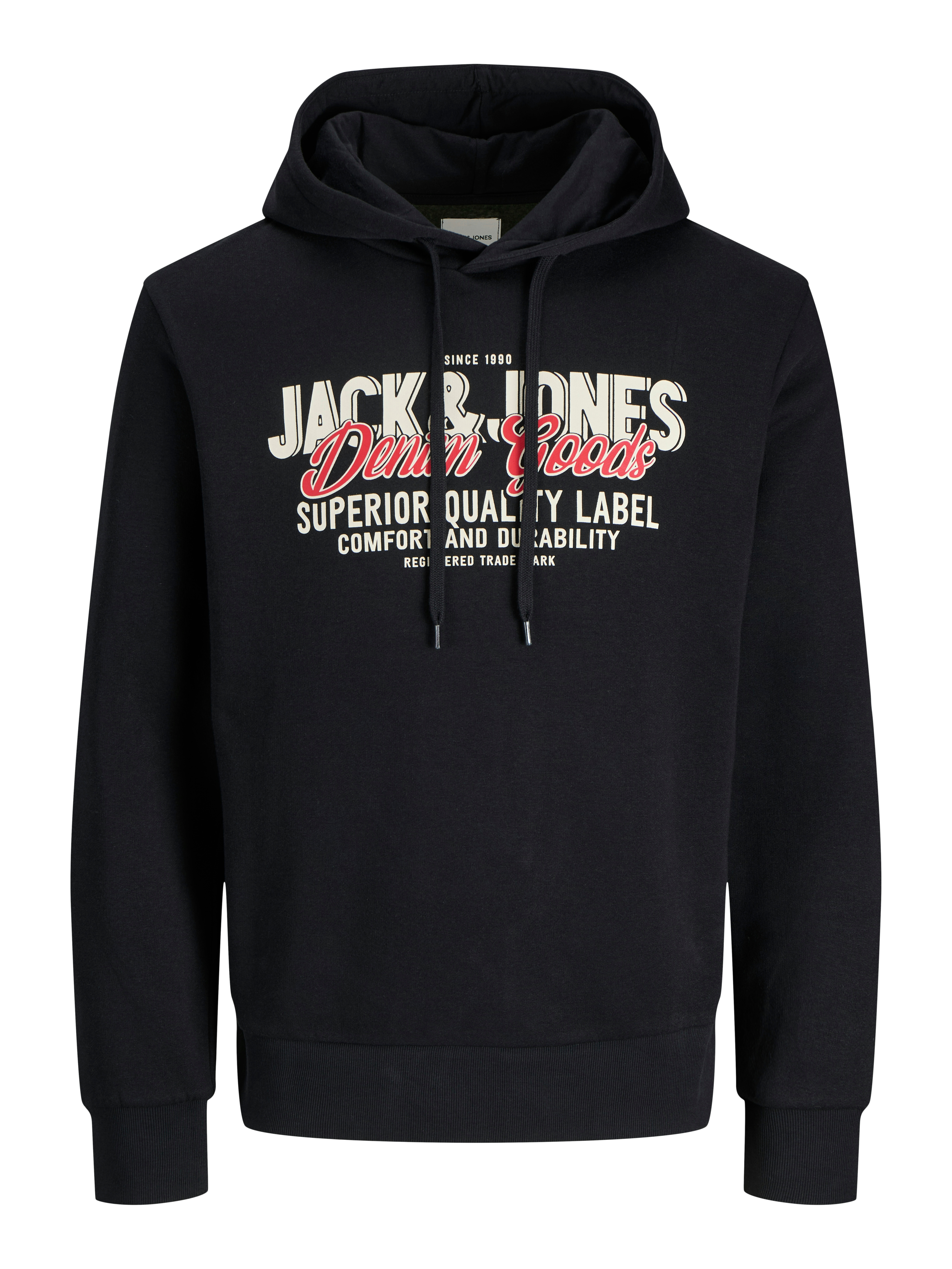 Hoodie "JJELOGO SWEAT HOOD 2 COL 24/25 NOOS PLS", Herren, Gr. 4XL, schwarz detail:aw25, angeraute Sweatware, Obermaterial: 70% Baumwolle, 30% Polyester, JACK & JONES PLUSSIZE, regular fit normal, ohne Ausschnitt, Rippbündchen, Sweatshirts Hoodie,...