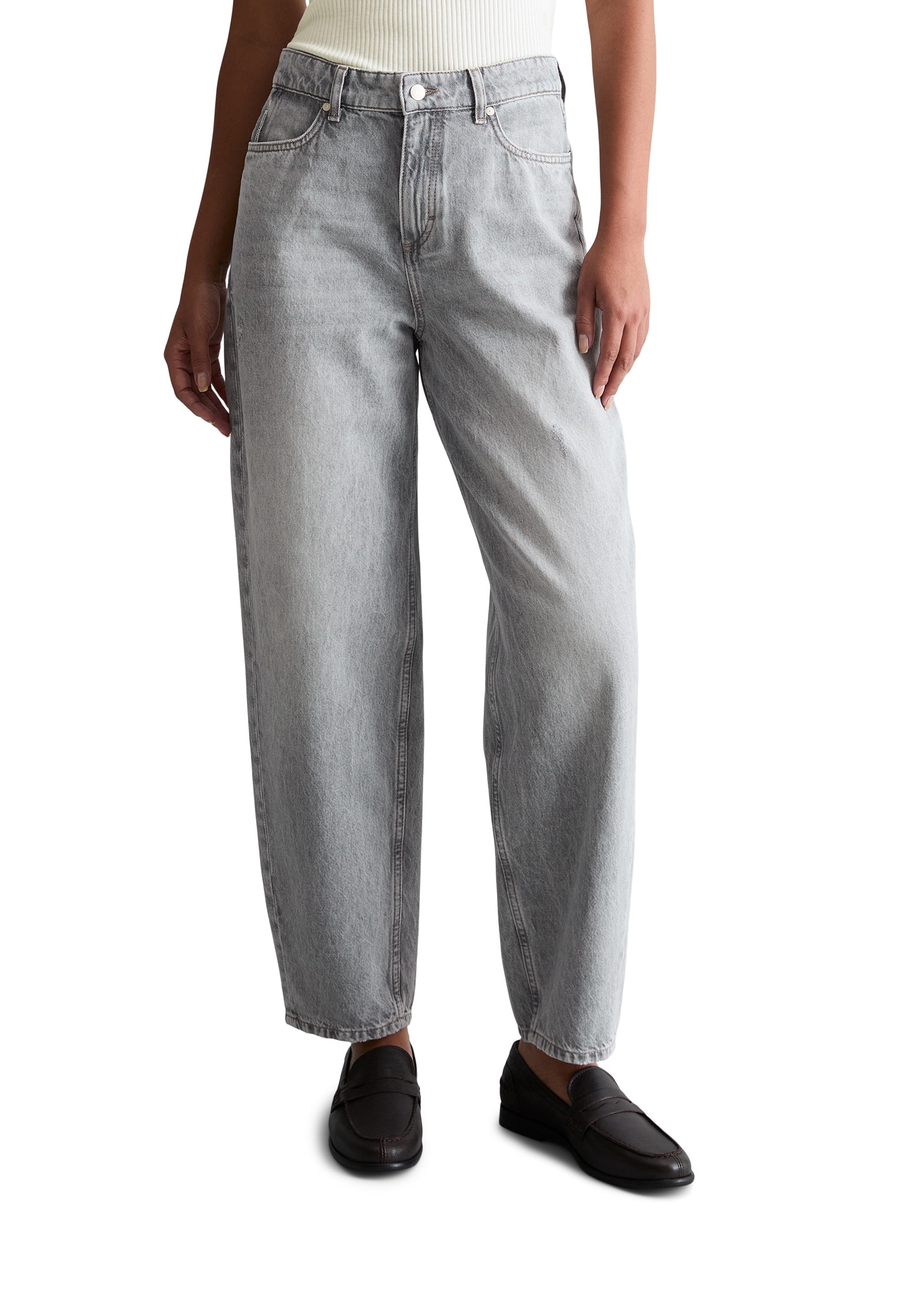 Relax-fit-Jeans MARC O'POLO DENIM "aus Rigid Denim", Damen, Gr. 30, Länge 34, light grau, Obermaterial: 100% Baumwolle, unifarben, relaxed fit knöchelfrei, Jeans