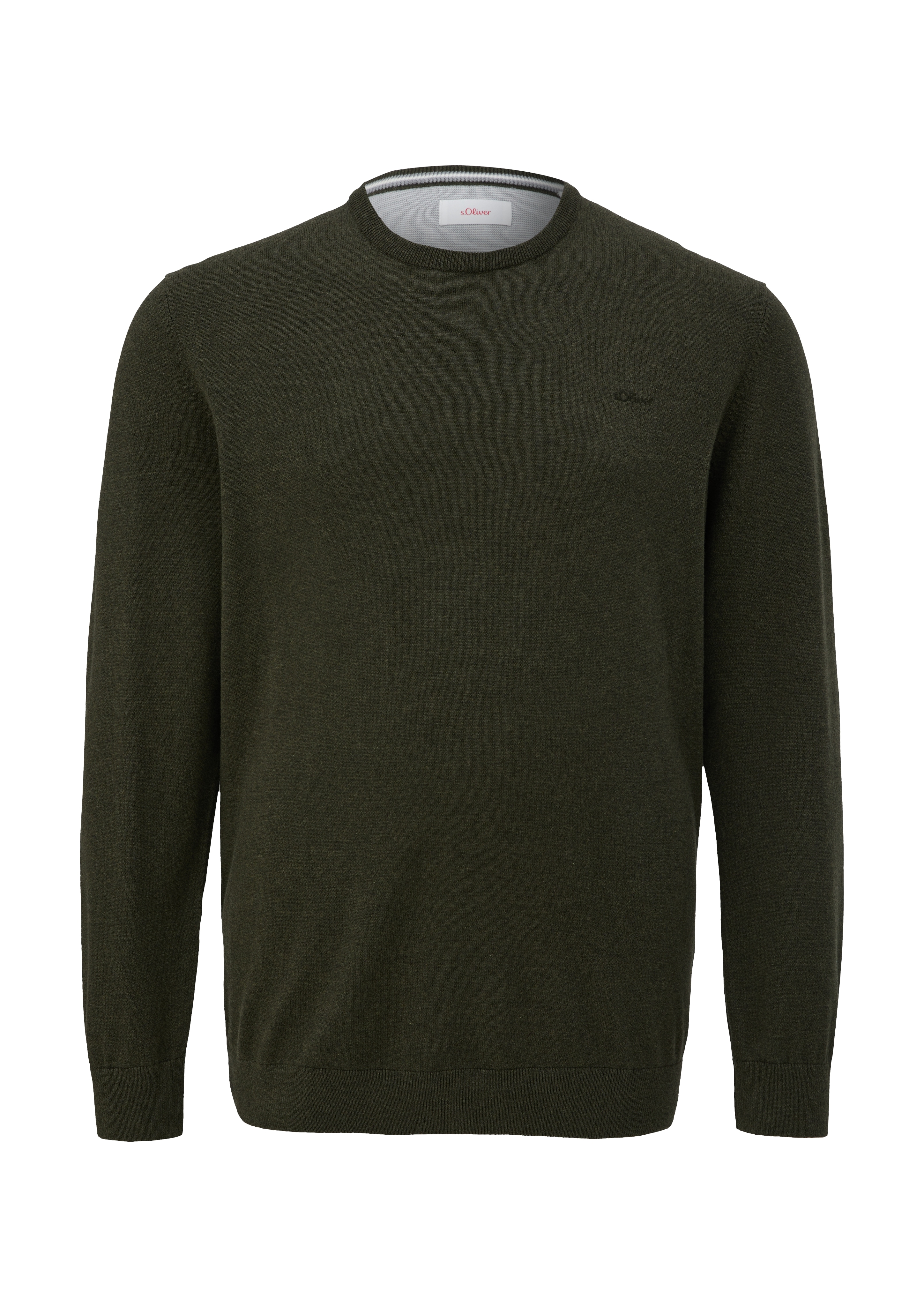 Strickpullover, Herren, Gr. XXL, dunkelgrün, Strick, Obermaterial: 100% Baumwolle, S.OLIVER MEN BIG SIZES, bestickt, unifarben, normal hüftbedeckend, Rundhals, Flachstrickbündchen, Pullover Strickpullover, mit Logostickerei - Große Größen