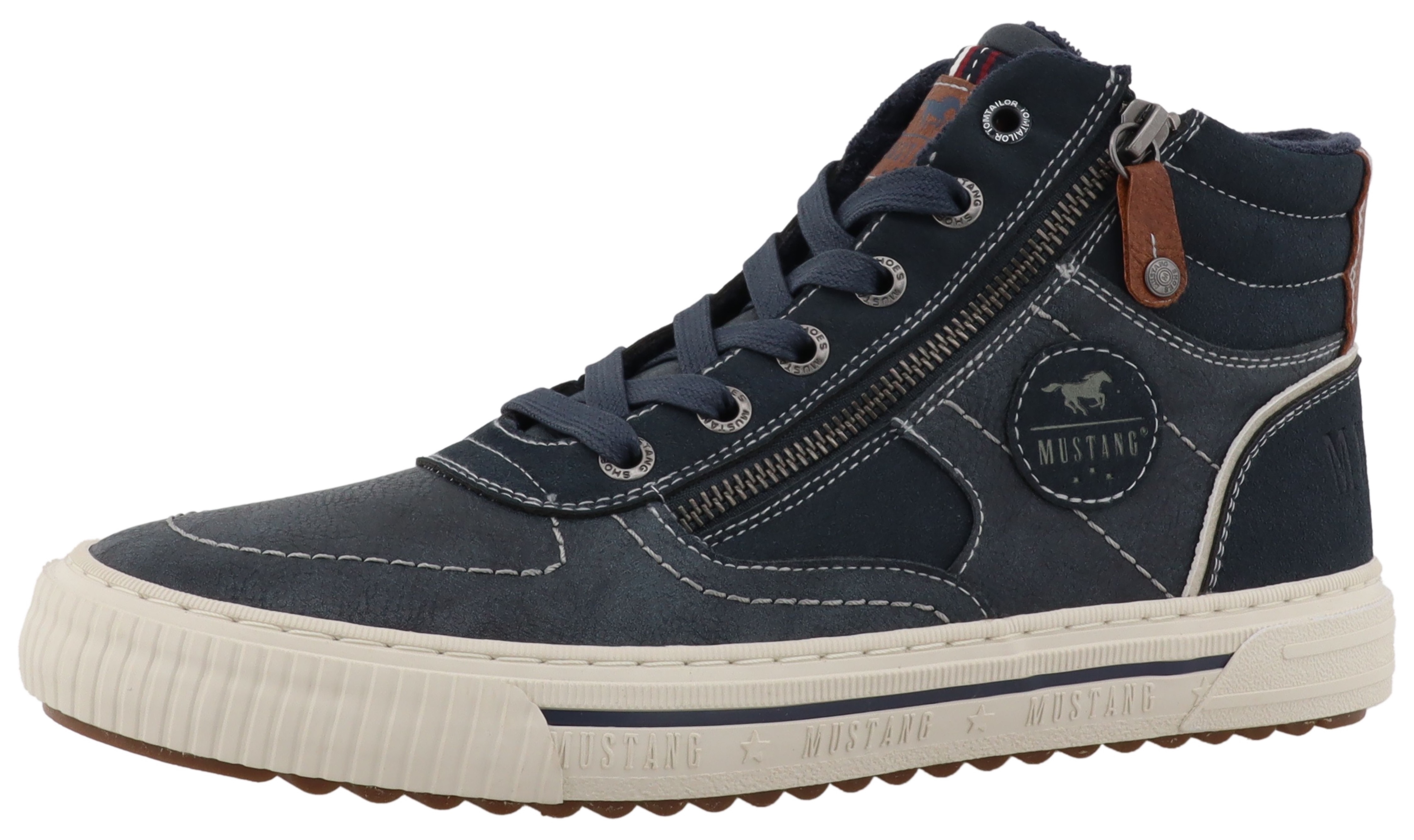 Sneaker MUSTANG SHOES "Masha", Damen, Gr. 40, navy, Lederimitat, Basic, Schuhe Sneaker, High Top Sneaker, Schnürboots mit Reißverschluss