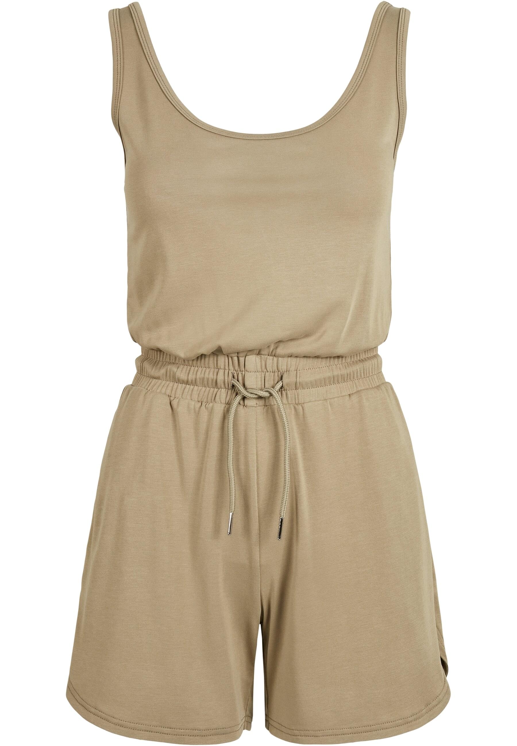 Jumpsuit URBAN CLASSICS "Urban Classics Damen Ladies Short Sleeveless Modal Jumpsuit", Damen, Gr. XL, US-Größen, khaki, 77% Modal, 23% Polyester, unifarben, loose fit, Overalls Jumpsuit