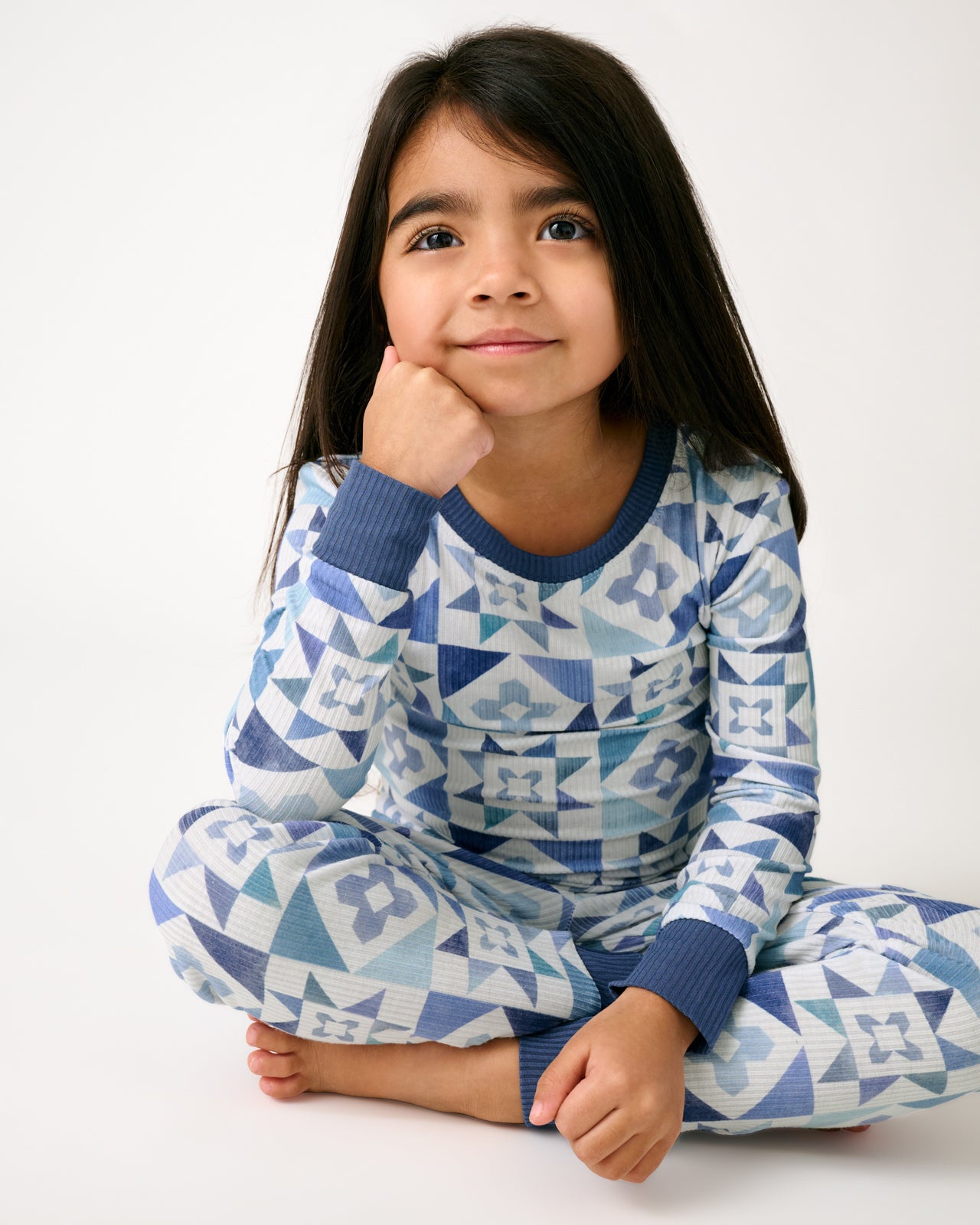 Patchwork Indigo Ribbed Two-Piece Pajama Set - 4T