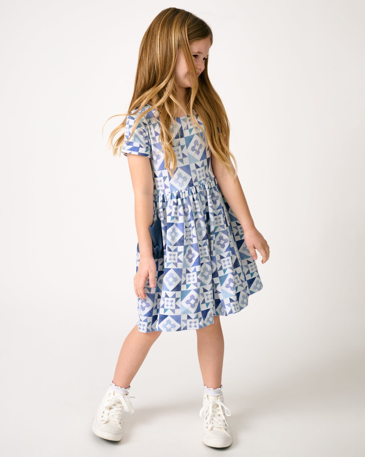Patchwork Indigo Patch Pocket Dress - 2T