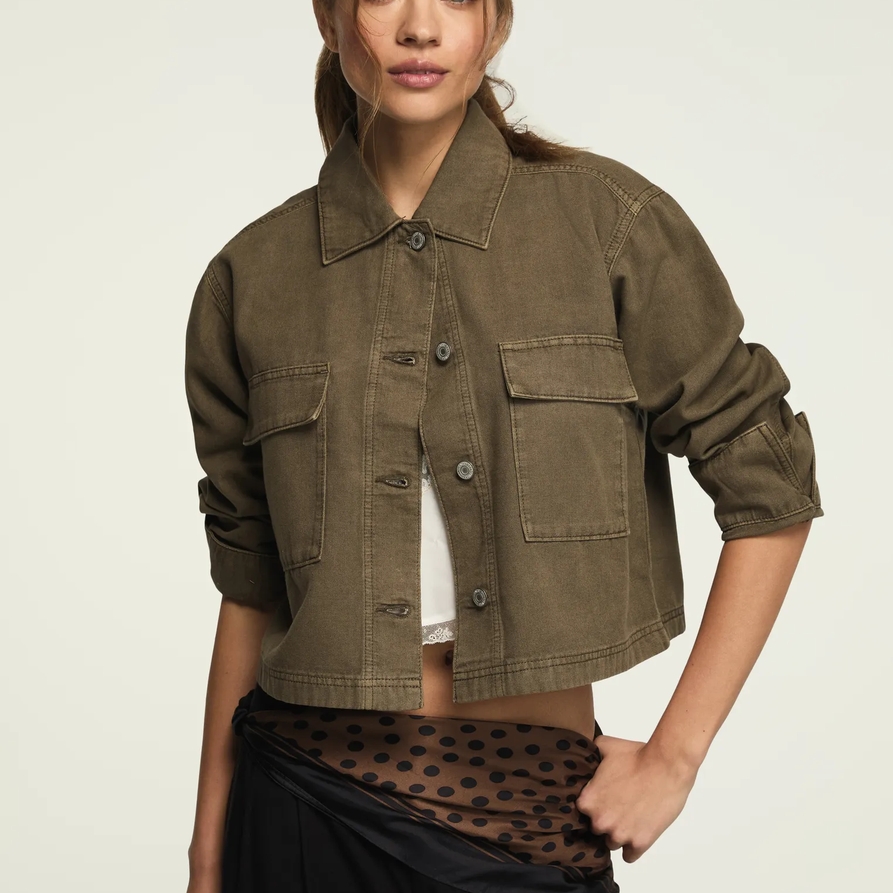 Lucky Brand Denim Utility Jacket - Women's Clothing Outerwear Jackets Coats in Easy Day Wash, Size XL