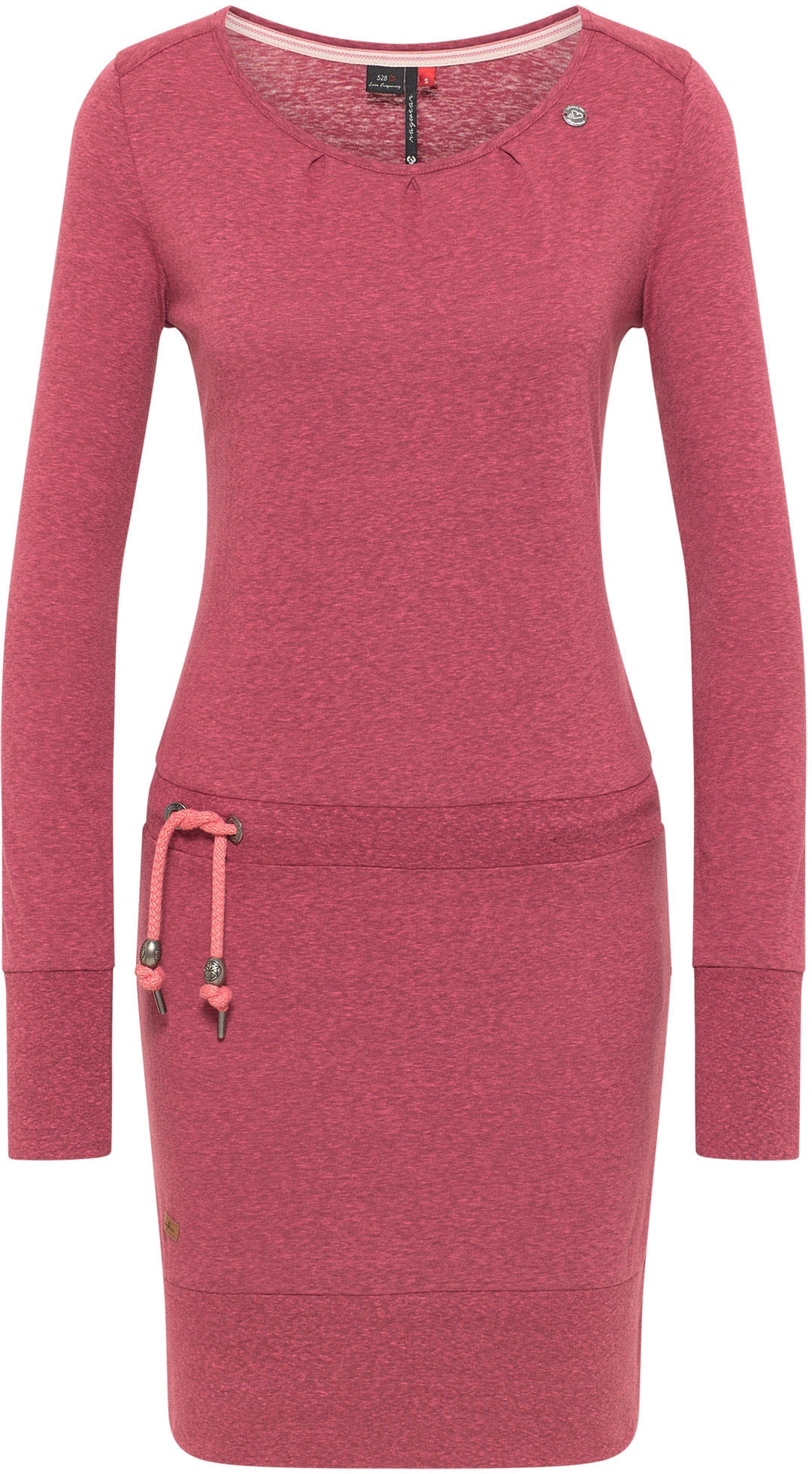 Jerseykleid RAGWEAR "ALEXA", Damen, Gr. S (36), N-Gr, rose 4041, Single Jersey, Obermaterial: 50% Polyester, 38% Baumwolle, 12% Viskose, kontrastfarbene Details, meliert, unifarben, figurbetont, Rundhals, Kleider Jerseykleid, mit Kordelzug und...
