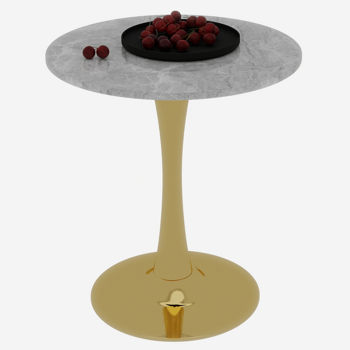 OKWISH Couchtisch rund Gold 72x70x70 cm mit Tischplatte aus Kunstmarmor in Hellgrau mit Maserung, schlankes Gestell, modern und vielseitig Image