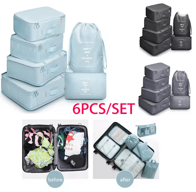 6 Piece Travel Packing Cubes Luggage Organizer Set gray