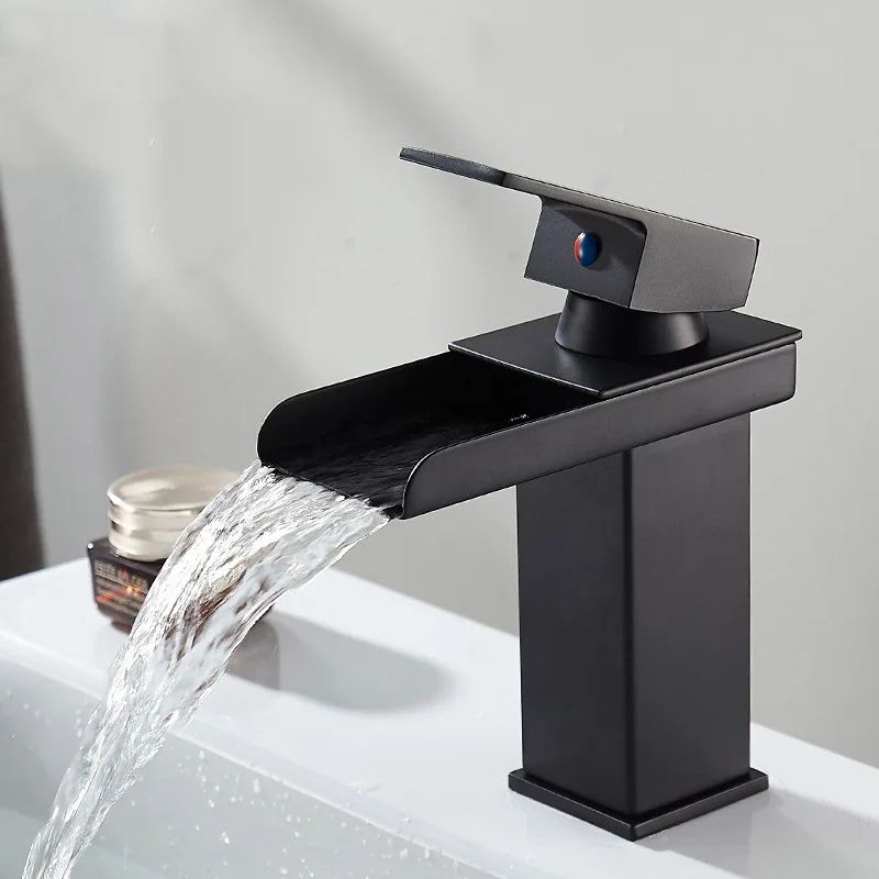Stainless Steel Waterfall Basin Faucet black short