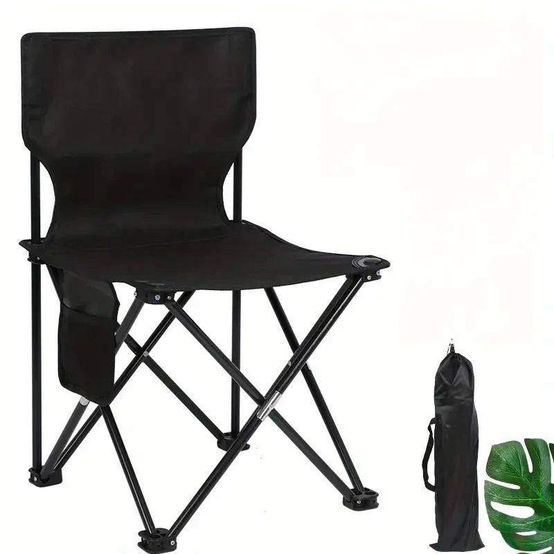 Heavy Duty Outdoor Foldable Camping Chair With Side Pocket black Xl
